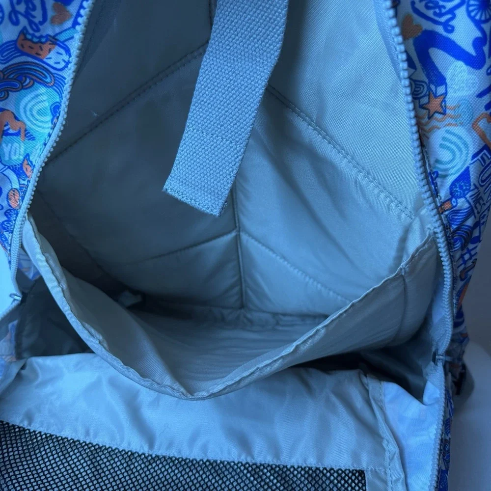 Kipling Dawson Laptop Backpack Fun In The sun Blue Pockets Travel All Over Print